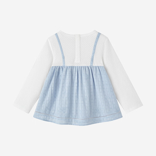 YEEHOO shopping mall same style children's T-shirt girls long-sleeved top spring and summer new versatile fake two-piece round neck top blue and white 80 cm