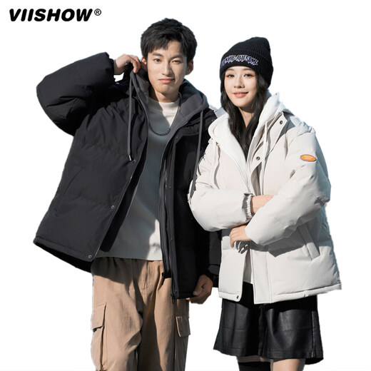 Viishow men's contrasting color winter new thickened hooded down winter fake two-piece jacket blue S