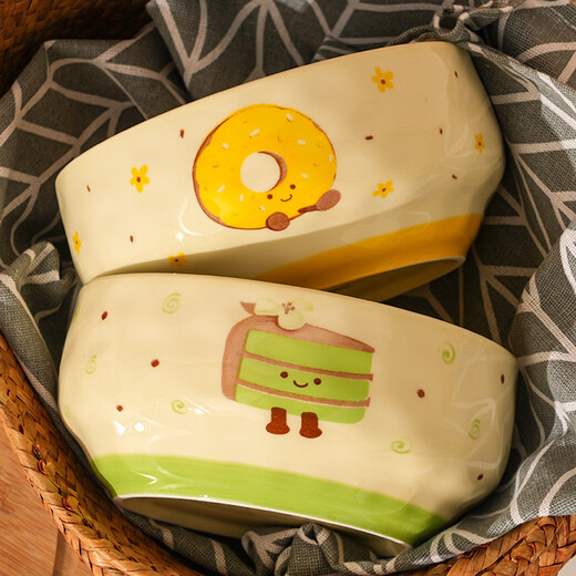 Shijanu New Product Cute Ceramic Noodle Bowl Home Underglaze Color Large Bowl 6-inch Student Dormitory Large-Capacity Instant Noodle Bowl Tea Sweetheart 6-inch Noodle Bowl Thousand Layer