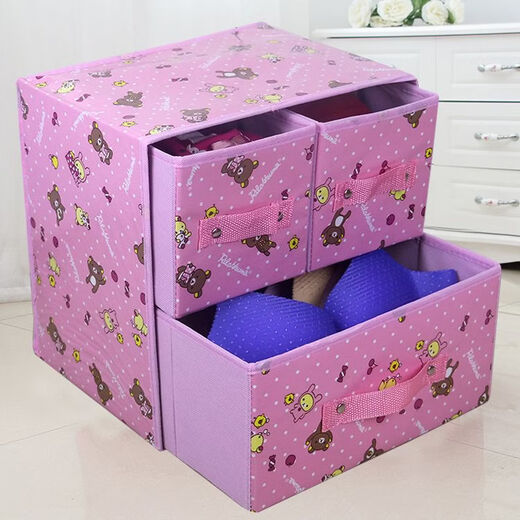 Fantasy two-layer three-draw underwear storage box drawer-type fabric home bra storage box foldable storage box waterproof lace cherry 30x22x30cm