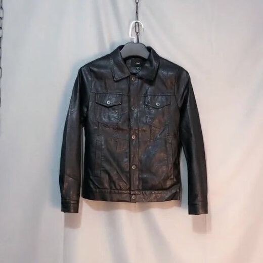 SEPTWOLVES short handsome trendy fashion thickened motorcycle Pu leather jacket social spirit young people slim street lapel clip black plus velvet M 85-110Jin Jin is equal to 0.5 kg