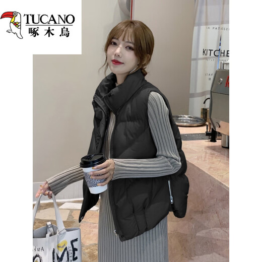 Woodpecker Winter Down Vest Jacket Women 2025 New Small Short Vest Cotton Clothes Vest Vest Western Style Fashionable Cotton Jacket Apricot Thin Lightweight S (80-95)