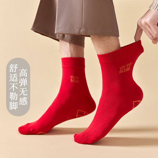 Athletic couple men's and women's red socks pure cotton winter 2026 new year of the horse animal year gift mid-length socks men's SM050A red*4_cotton*7A*deodorant one size fits all