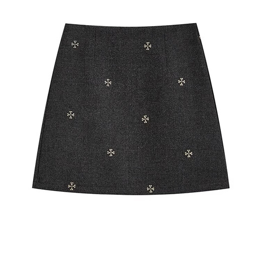 CHOCOOLATE it women's Korean embroidered woolen skirt for women in winter high-waisted slimming anti-exposure A-line hip-hugging short skirt for women dark gray S