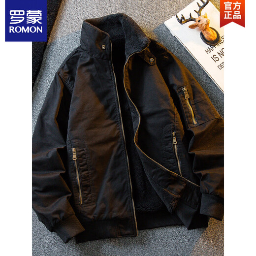 ROMON HPCP American Workwear Military Style Flight Suit Jacket Men's Winter Warm Plus Velvet Thickened Lamb Wool Cotton Jacket Military Green Upgrade 2.0 Upgrade Pocket Version M (95-115Jin Jin equals 0.5kg)