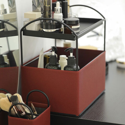 Fantasy Iron Storage Box Cosmetics Storage Rack Light Luxurious Style Storage Rack Office Desktop Organizing Rack Khaki HM2318