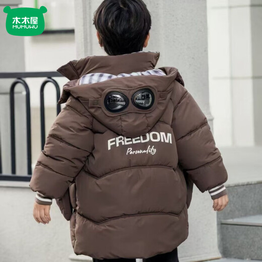 Mumuwu (mumuwu) fashionable winter cotton coat for middle-aged and older children, pull cloth gloves, boys' down cotton coat, velvet and thickened children's style jacket, black 130 cm