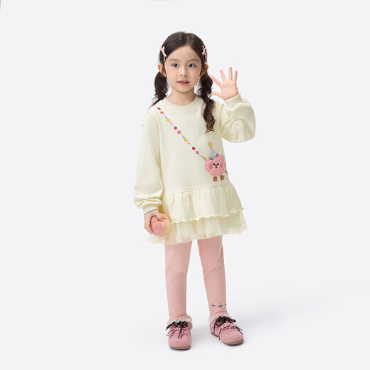 Xiaoyinman children's clothing girls light oxygen comfortable sweatshirt dress 26 spring spring mesh splicing long skirt for children and middle-aged children apricot 105