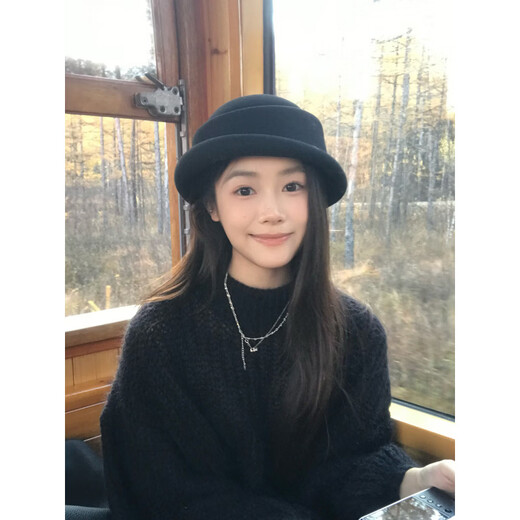 Ao Yanlai Beiguo Letter Republic of China Style Pure Wool Fisherman Hat Women's Autumn and Winter Hepburn Style Small Basin Hat Republic of China Black Adjustable (56-58cm)