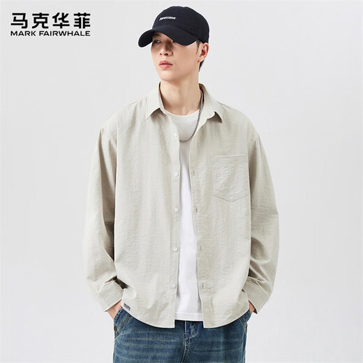 MARK FAIRWHALE long-sleeved shirt men's winter high-end shirt men's trendy brand casual top men's jacket men's beige XL