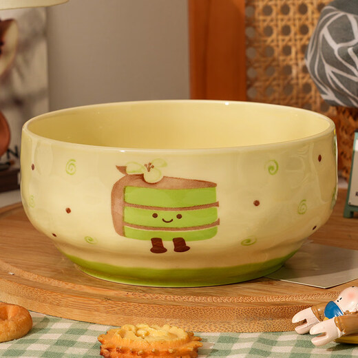 Shijanu New Product Cute Ceramic Noodle Bowl Home Underglaze Color Large Bowl 6-inch Student Dormitory Large-Capacity Instant Noodle Bowl Tea Sweetheart 6-inch Noodle Bowl Thousand Layer