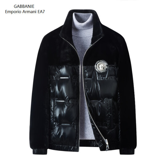 Emporio Armani EA7 Armani Autumn and Winter New Stand Collar Spliced Short Goose Down Jacket Jacket for Young and Middle-aged Men Warm Windproof Jacket Black L 175