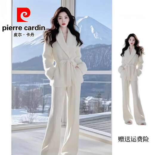Pierre Cardin Lazy Style Lapel Sweater Jacket Wide Leg Pants Suit Women's Casual Fashion Two-piece Set 2025 Autumn and Winter New Style Dark Gray Suit Standard Edition S Recommended 80-95Jin Jin is equal to 0.5 kg