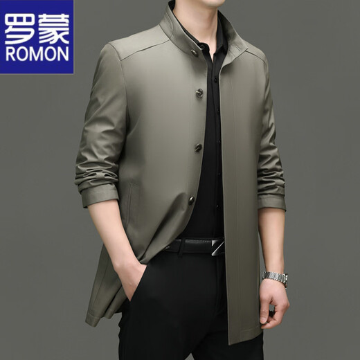 ROMON mid-length windbreaker men's spring and autumn new middle-aged dad business casual stand-up collar jacket men's top black M