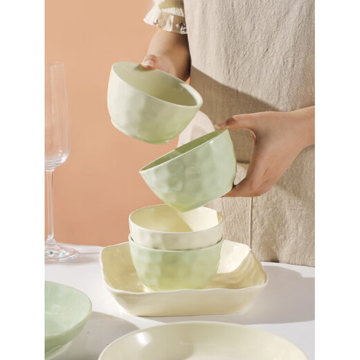 Tuojin bowl household ceramic rice bowl tableware soup bowl instant noodle bowl household stone pattern creative personality 2025 new bowl 4.75-inch stone pattern milky white bowl 4 pieces can be put into the disinfection cabinet