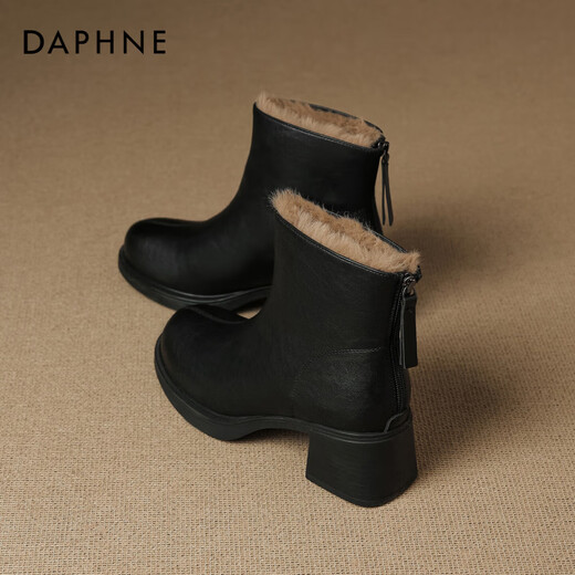 Daphne French High Heel Short Boots Women's Winter Velvet Thickened Snow Boots 2025 New Black Martin Slim Boots Black 35