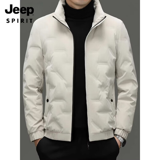JEEP SPIRIT2025 winter new high-end casual regular down jacket men's stand-up collar warm jacket men's business commuting top off-white M 170