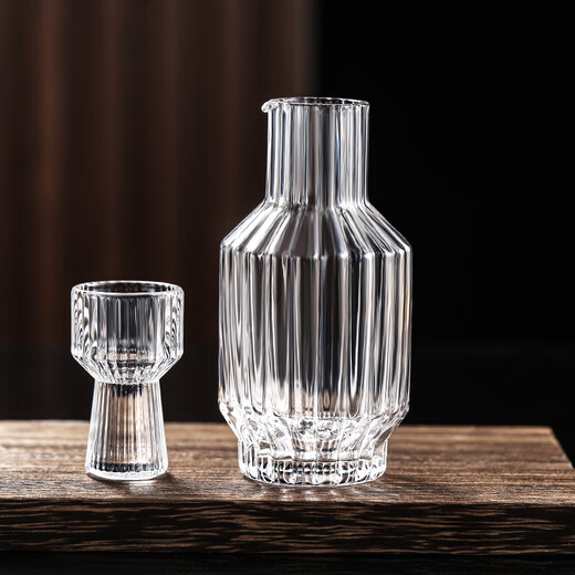 Sanqihu Chinese-style liquor cup set striped glass one-cup wine pot home wine cup spirits wine set 4 pots 4 cups