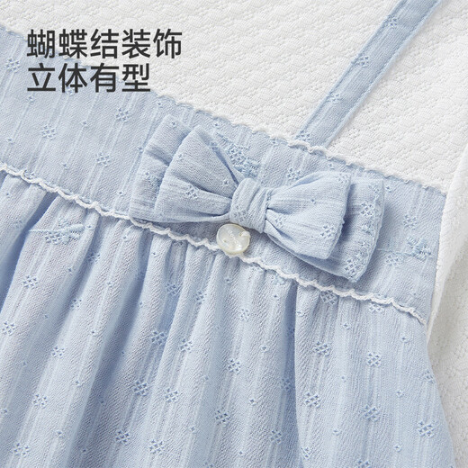 YEEHOO shopping mall same style children's T-shirt girls long-sleeved top spring and summer new versatile fake two-piece round neck top blue and white 80 cm