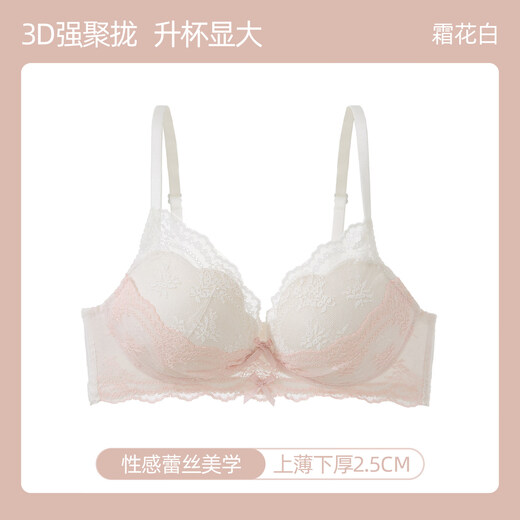 Six Rabbits Lace Bra Women's Small Breast Push Up Comfortable Wireless Bra Push Up Anti Sagging Women's Bra Frosty White 70A B