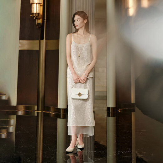 EP Yaying high-end series heavy sequin embroidery shining U-neck suspender top 2026 spring new style 2302A beige M