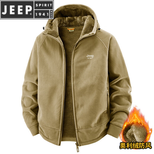 JEEP SPIRIT吉普2025新款秋冬奥利绒男士外套加绒加厚抓绒开衫卫衣中青年户外 深灰色 4XL