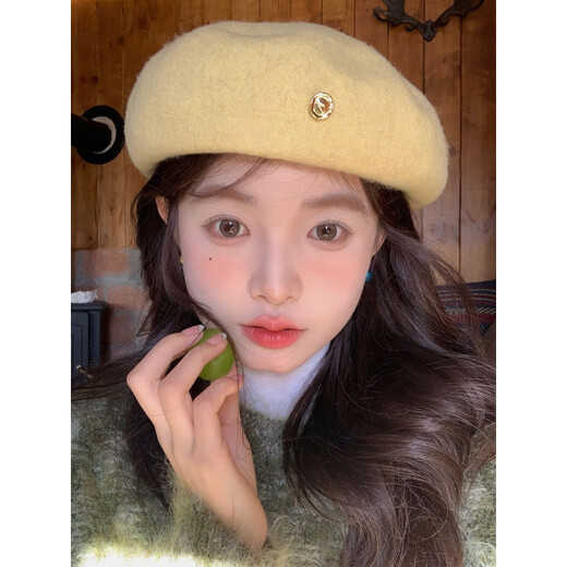 Xiaohongshu Winter Face Revealing Little Beret Lemon Yellow