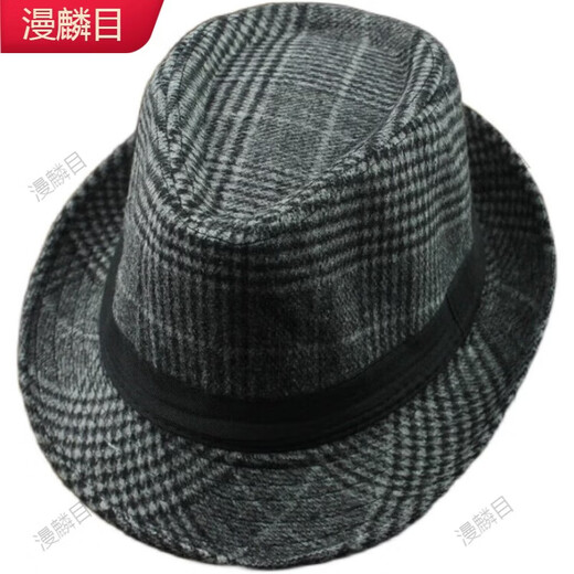 Manlin woolen top hat men's British jazz hat middle-aged and elderly retro warm gentleman hat Korean version trendy M (56-58cm cloth strip black and white