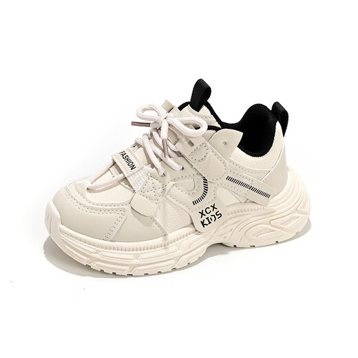 Chiyun Children's Sports Shoes 2026 New Autumn and Winter Children's Shoes Girls' Dad's Shoes Medium and Large Children's White Shoes Running Shoes Beige 37