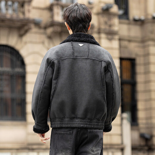 GENIUS国际一线品牌皮毛一体外套男冬季潮牌羊羔毛夹克加绒加厚羊羔绒棉 咖啡色 M