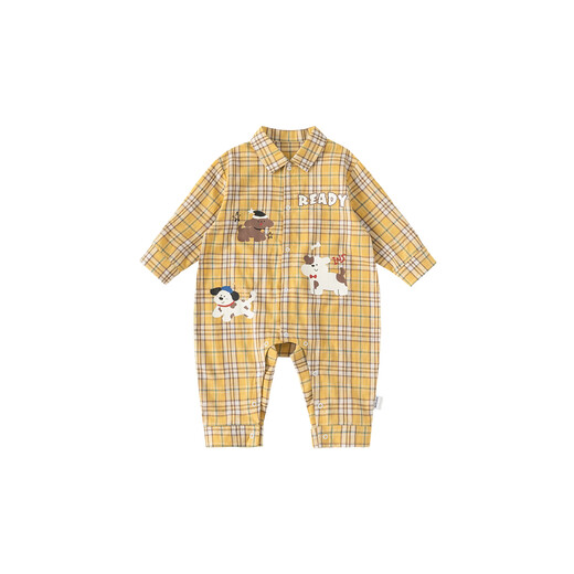 INSBOBO baby clothes 2026 spring and autumn new baby boy onesies baby wraps and rompers spring clothes yellow grid 66cm