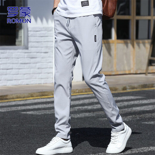 ROMON pants men's winter new men's business casual pants trendy slim commuter straight trousers light gray 29