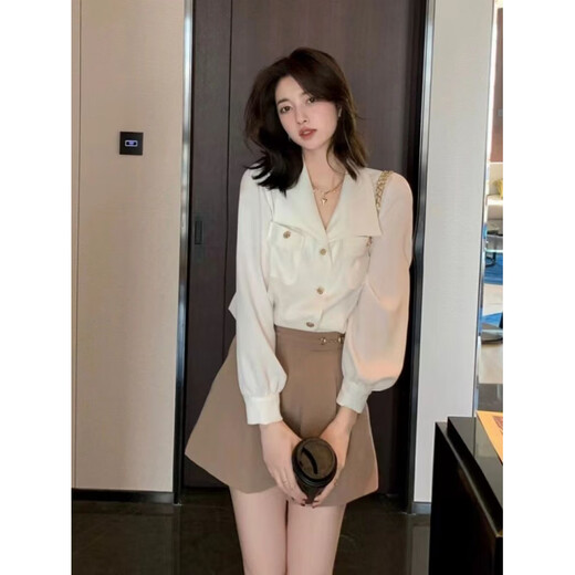 Playboy (PLAYBOY) 2026 French style shirt chiffon shirt new long-sleeved design niche autumn chic top official flagship off-white S 80-95Jin Jin equals 0.5 kg