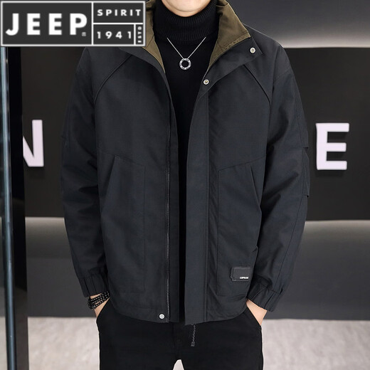 JEEP SPIRIT two-cotton jacket men's autumn and winter 2025 new workwear stand-up collar jacket men's quilted thickened warm clothes brown M