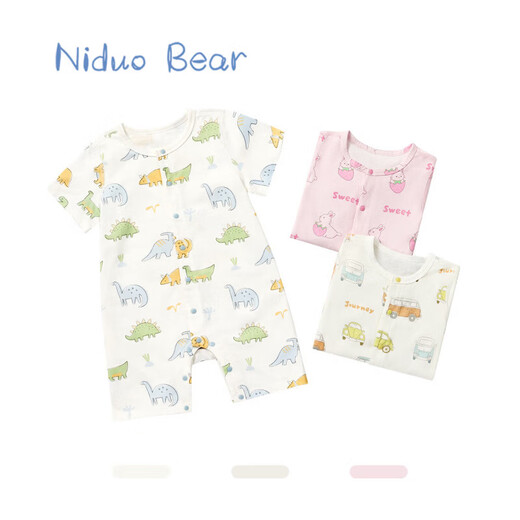 Nido Bear summer new baby clothes jumpsuit baby men's and women's crawling clothes newborn pure cotton short-sleeved robe Car Park 66cm