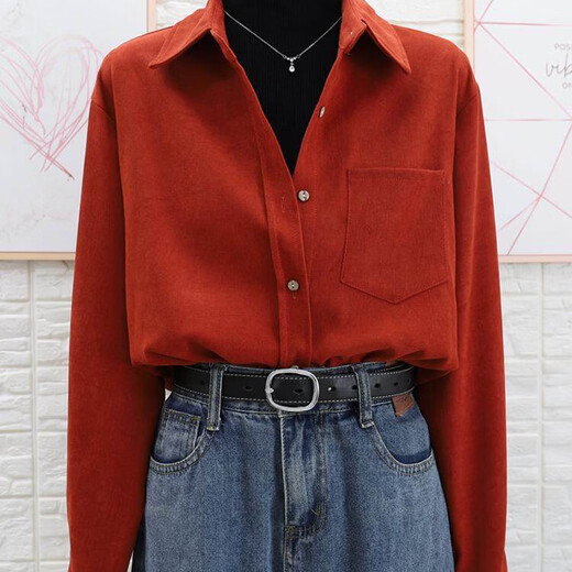 ANGEL MOOD 2026 Autumn and Winter Thickened Ancora Red Brushed Shirt Jacket-like Layer Shirt Women's Inner Top Klein Blue Upgraded Blue Button Thicker and More Delicate S Recommended 80-108 Jin Jin equals 0.5 kg