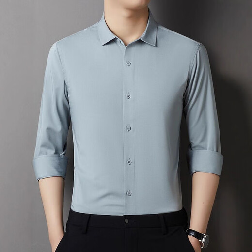 MAGIOPY light luxury brand high-end brand autumn men's shirt new style young and middle-aged long-sleeved casual solid color lapel versatile white 52 180