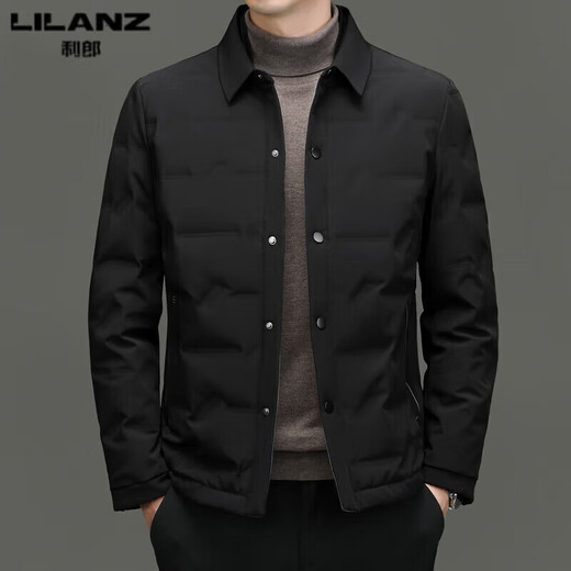 LILANZ Men's Lightweight Down Jacket Men's Autumn and Winter Warm Jacket Dad Lapel Casual Short Fashion Top Black 3966 M 170