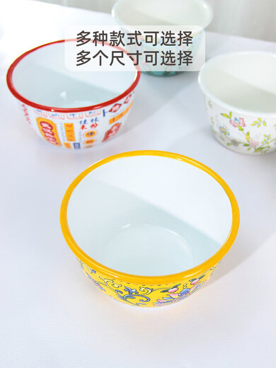 Xushansi enamel bowl Korean soup bowl noodle bowl deep bowl ancient bowl lard basin dumpling filling cold vegetable noodle bowl 13CM green hook lotus bowl