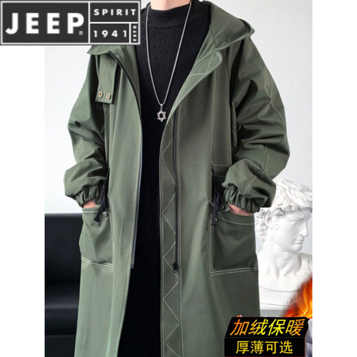 JEEP SPIRIT windbreaker boys mid-length coat autumn and winter plus cashmere loose large size hooded cotton coat British coat men black M 95-120Jin Jin equals 0.5 kg
