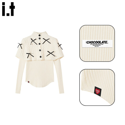 CHOCOOLATE it women's apricot bow cape shawl design sweater for women spring new slim knitted sweater for women red one size