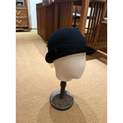 Hanke's same style wool round neck retro cuffed button hat black black one size