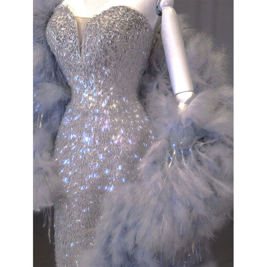 Silver evening dress with a sense of plutocrat daughter dinner annual meeting fishtail skirt engagement bride toasting suit temperament socialite single dress XS XS