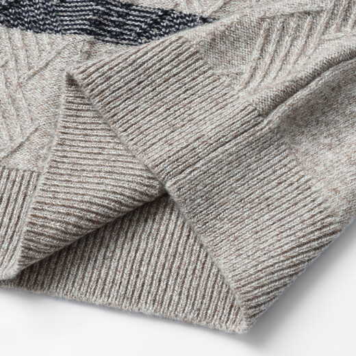 Bosssunwen 100% sheep wool, recommended for spring, casual and versatile, contrasting stripes, skin-friendly and soft men's round neck cardigan, light camel M