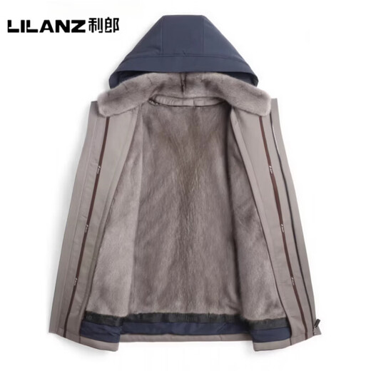 LILANZ official winter parka men's mink liner hooded middle-aged and elderly full mink coat mid-length Nike authentic navy shell + iron gray full mink + rex rabbit fur sleeves - flagship model L 170