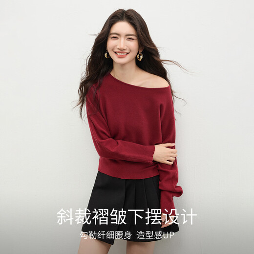 Shandubila Fashionable New Year Red Dress Sweater Women's Winter Irregular Hem Round Neck Sweater Loose Warm Thick Top