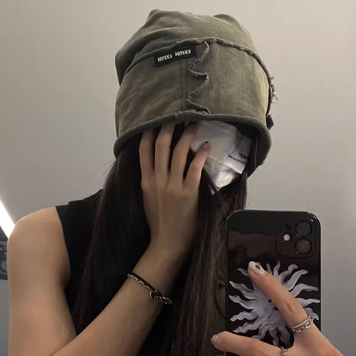 Lisao (lishao) Retro Versatile Curly Heap Hat Women's Street Fashion Brand Fur-Edge Baotou Hat Women's Large Head Circumference Loose Retro Cold Hat Wasteland Style Striped Hat - Khaki One Size (About 57cm)