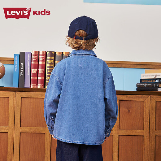 Levi s Levi's children's denim shirt 2026 spring comfortable children's long-sleeved shirt lake gray blue 140/68 recommended height 128-140cm