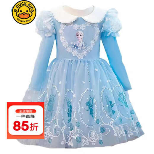 G.duck Girls' Elsa Dress Autumn and Winter New Frozen Children's Clothes Elsa Princess Dress Spring and Autumn Birthday Performance Clothes Blue Spring and Autumn Skirt (skirt only) 120 Suitable for heights around 105cm