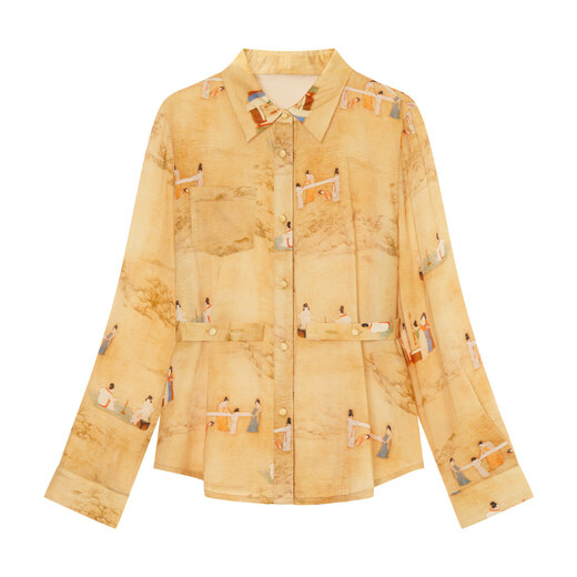 Su Luo's original <Pounding Practice Picture Yunli Imperial City 2> Spring new style national trend printed casual loose shirt 篾黄M